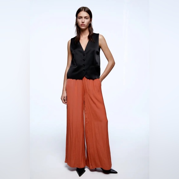 ZARA - BNWT COPPER FLOWING PALAZZO WIDE LEG TROUSERS - Picture 1 of 2